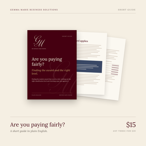 Are you paying fairly? short guide cover, Gemma Marie Business Solutions, $15