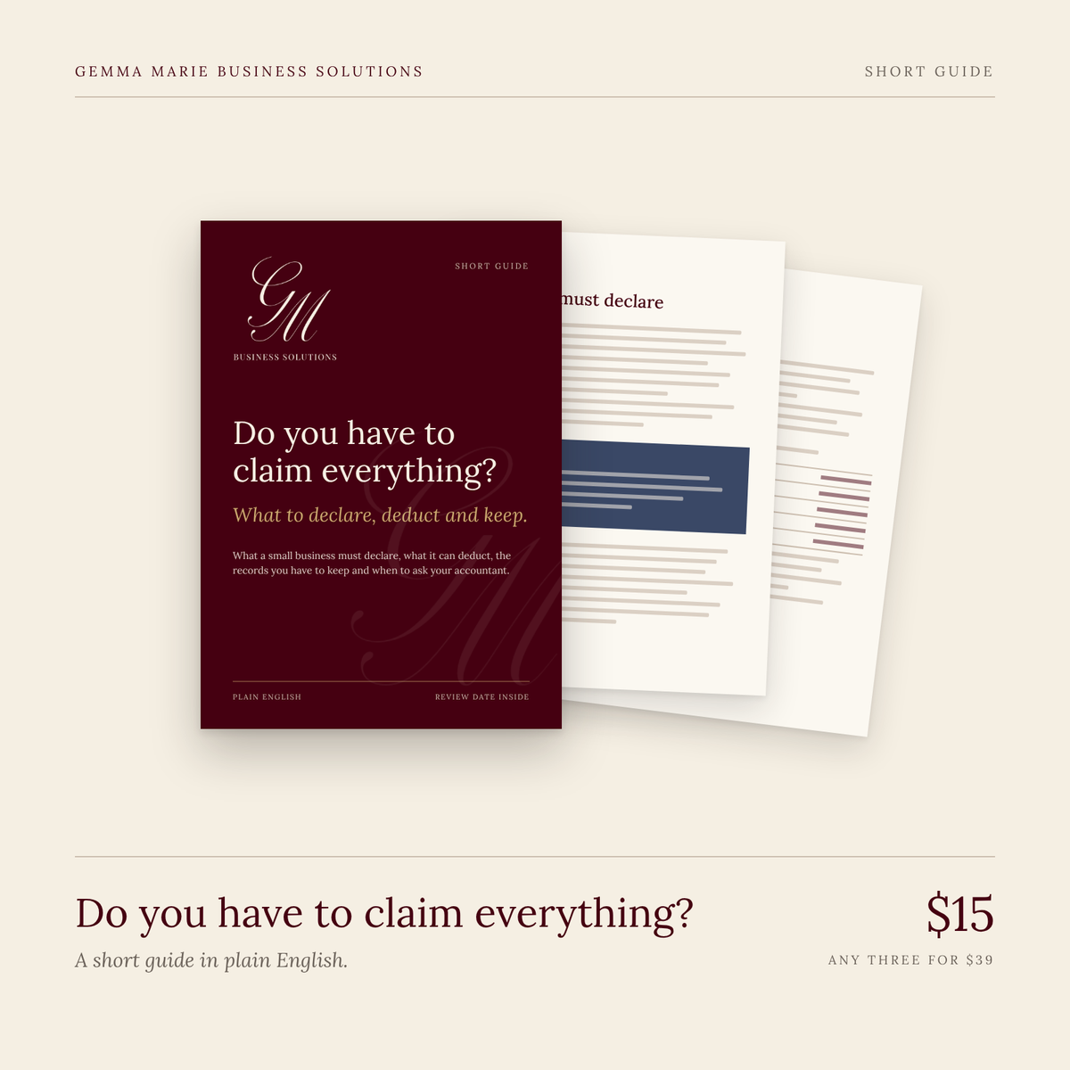 Do you have to claim everything? short guide cover, Gemma Marie Business Solutions, $15
