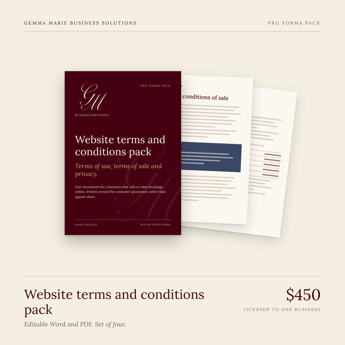 Website terms and conditions pack, set of four, $450